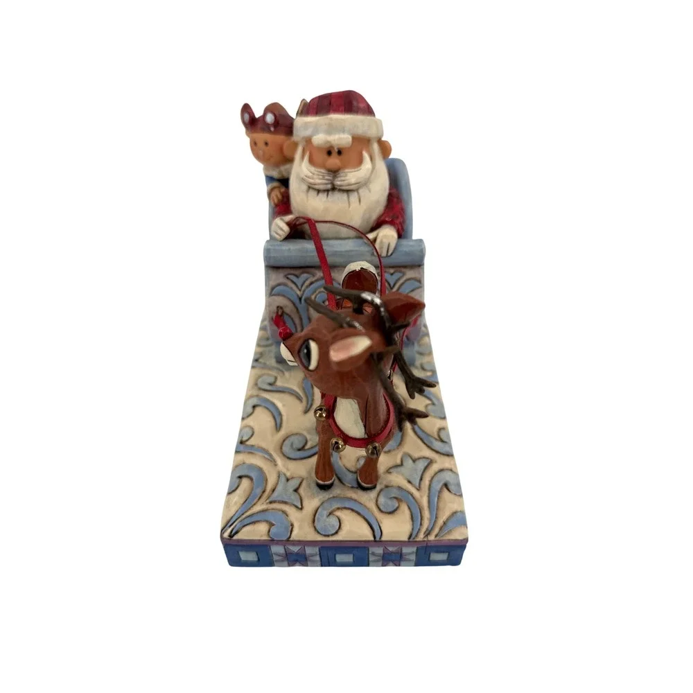 Jim Shore Rudolph Traditions Music Box Santa Sleigh Reindeer Plays Tune #4009803